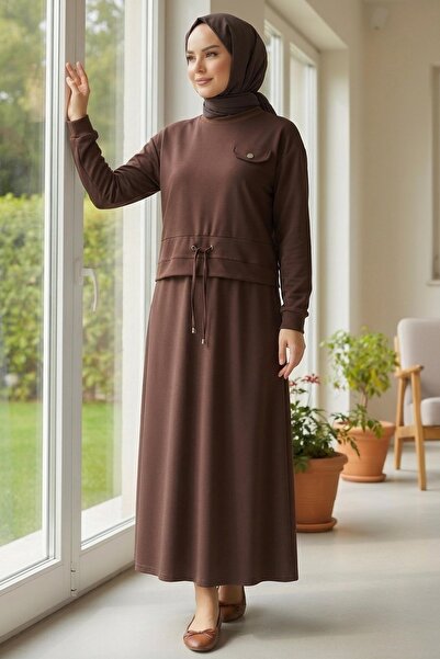 TOFİSA Σετ φούστας με λεπτομέρεια στην τσέπη και κορδόνια - Καφέ - 2071-ΚΑΦΕ