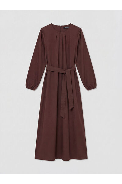 LC Waikiki Özmarka New Season Crew Neck Belted Poplin Dress