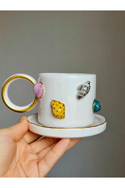KOTYORA Sea Shell Gift Handmade Ceramic Double Coffee Cup