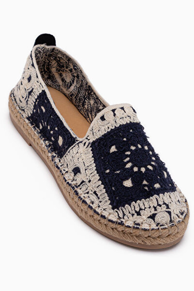 Limoya Rosie Navy Blue Bohemian Knitted Patterned Espadrille Loafer Women's S...