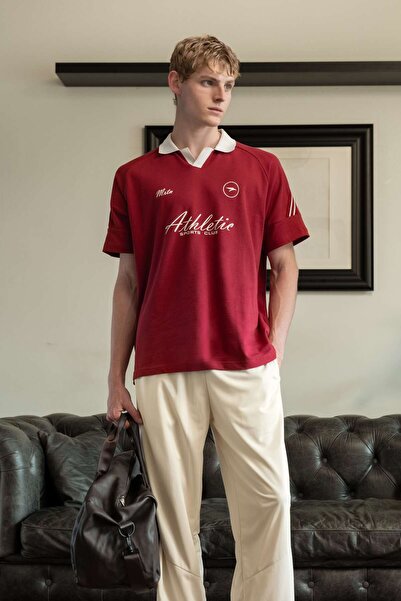 MARATON Men's Polo Neck Claret Red T-Shirt