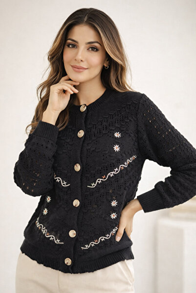 benguen Καλοκαιρινή Βαμβακερή Ζακέτα με Λεπτομέρεια Κεντήματος R4543 Μαύρο