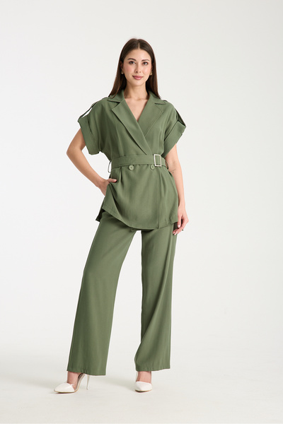 MiraMore Butik Women's Belt Detailed Double-Breasted Collar Suit