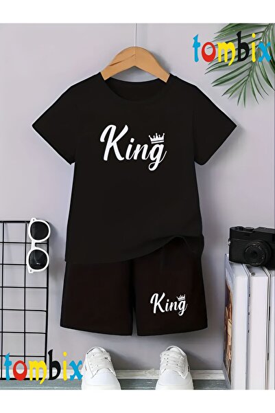 tombix King Small Crown Printed T-Shirt Shorts Summer Children's Set