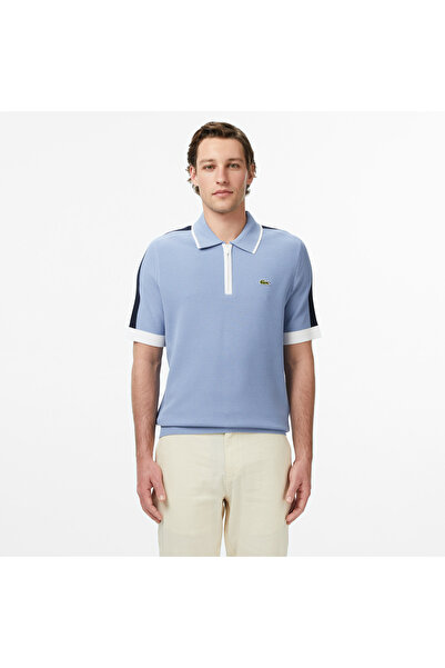 Lacoste Erkek Classic Fit Kısa Kollu Yarım Fermuarlı Mavi Triko