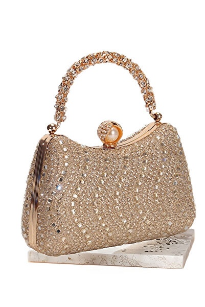 Ku er Luxury Full Rhinestone Evening Bag, Pearl Clasp Crystal Handbag