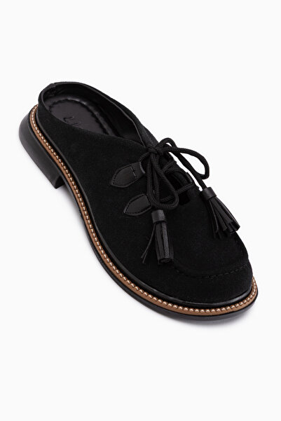 Limoya Γυναικείες παντόφλες Penny Black Suede με φούντες