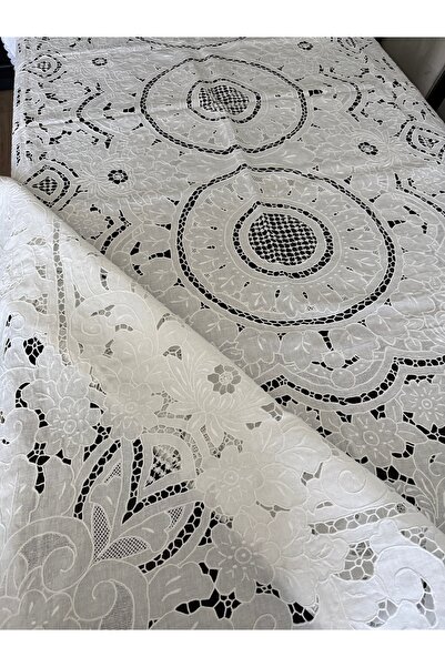 Tiniminatelier 12 Kişilik Antika Sıvama Beyaz İş Masa Örtüsü