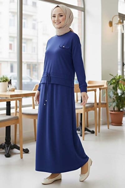 TOFİSA Σετ φούστας με λεπτομέρεια στην τσέπη και κορδόνια Indigo - 2071-INDIGO