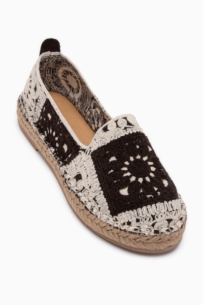 Limoya Rosie Brown Bohemian Knitted Patterned Espadrille Loafer Women's Shoes