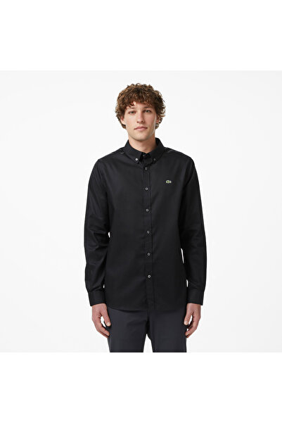 Lacoste Erkek Düğmeli Yaka Siyah Gömlek