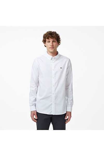Lacoste Erkek Düğmeli Yaka Beyaz Gömlek