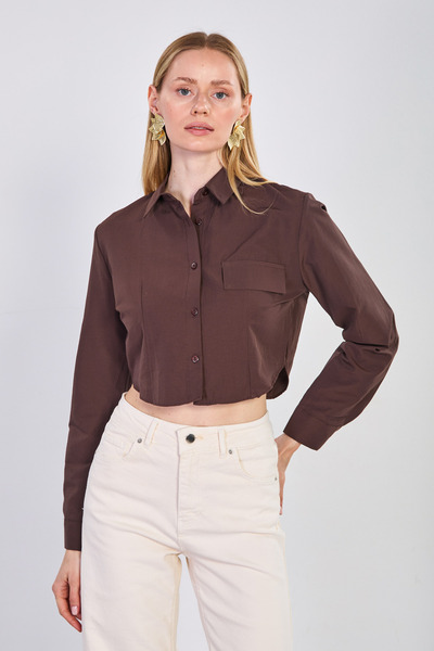 BARRELS AND OIL Γυναικείο πουκάμισο με τσέπες - Βαθύ καφέ