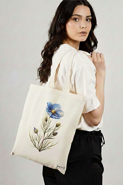 BEKZ Sacosa Cumparaturi Textila, Geanta Tote, model Blue Flower 3 38 x 34.5 c...