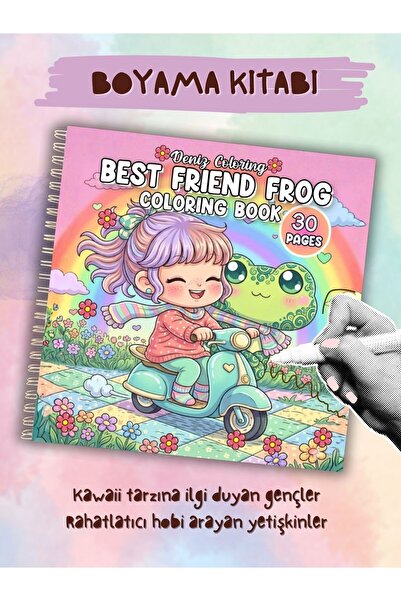deniz9 Best Friend Frog Boyama Kitabı - Sevimli Kurbağa ve Arkadaşı Kawaii Te...