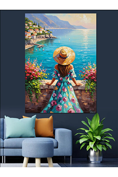 Artmeg Landscape of a Woman in a Hat by the Sea Decorative Canvas - Mdf Wood ...