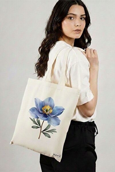 BEKZ Sacosa Cumparaturi Textila, Geanta Tote, model Blue Flower 38 x 34.5 cm,...