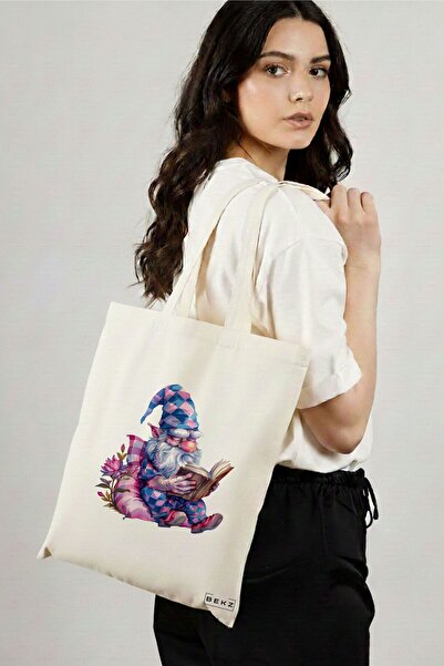 BEKZ Sacosa Cumparaturi Textila, Geanta Tote, model The Bookish Gnome 10 38 x...