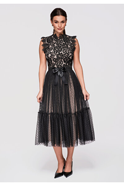 Larica OMBRE Dámske Midi Šaty elegantné LA-OM-DLR321 Black/beige