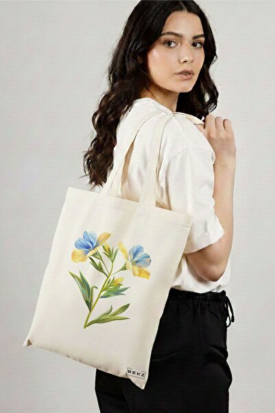 BEKZ Sacosa Cumparaturi Textila, Geanta Tote, model Fresh Flowers 38 x 34.5 c...