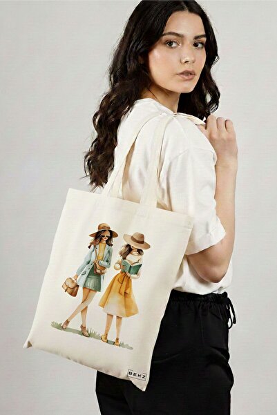 BEKZ Sacosa Cumparaturi Textila, Geanta Tote, model The bookie girl 29 38 x 3...
