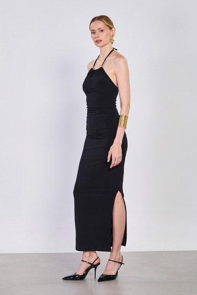 BARRELS AND OIL Γυναικείο Φόρεμα με Δέσιμο στο Λαιμό και Ντραπέ - Μαύρο