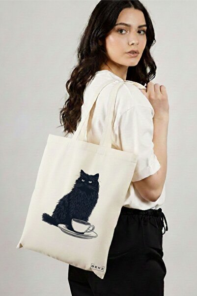 BEKZ Sacosa Cumparaturi Textila, Geanta Tote, model Caffeine Cat 13 38 x 34.5...