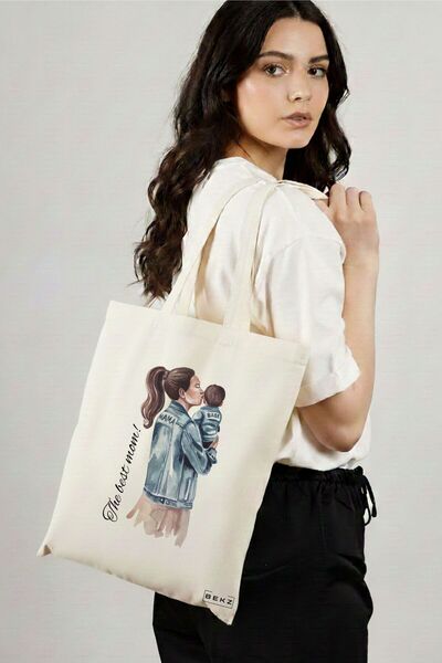 BEKZ Sacosa Cumparaturi Textila, Geanta Tote, model The best mom, 38x34.5 cm,...