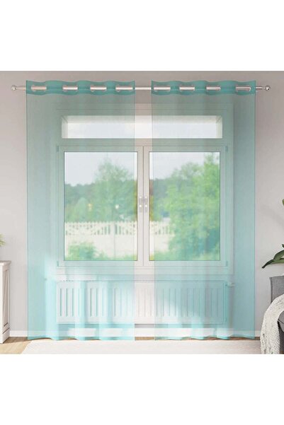 vidaxl Voile κουρτίνες με ροδέλες 2 τεμάχια Τιρκουάζ