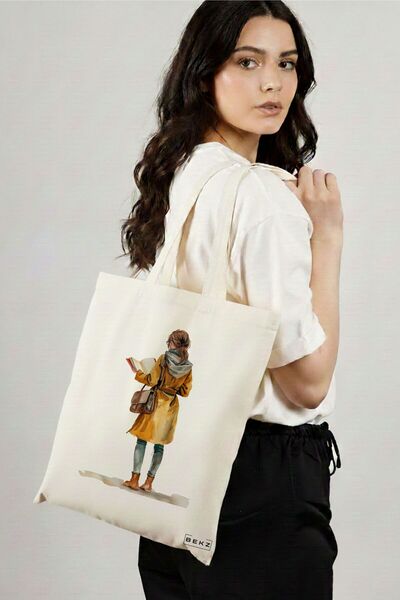 BEKZ Sacosa Cumparaturi Textila, Geanta Tote, model The bookie girl 22 38 x 3...