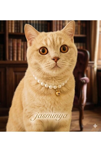 Jasminya İnci Zil Aksesuarlı Ayarlanabilir Kedi Tasması