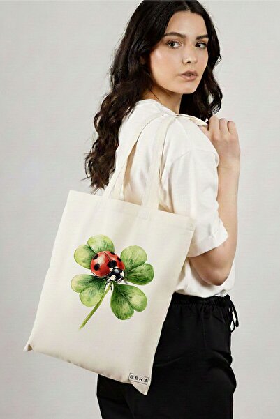 BEKZ Sacosa Cumparaturi Textila, Geanta Tote, model Lucky Ladybug 38 x 34.5 c...