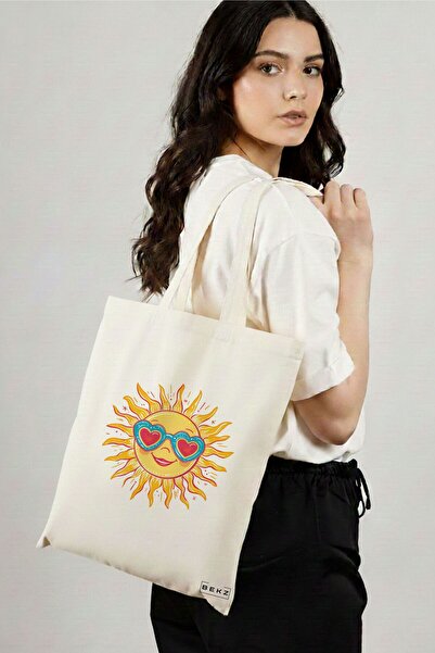 BEKZ Sacosa Cumparaturi Textila, Geanta Tote, model Sun faces 18 38 x 34.5 cm...