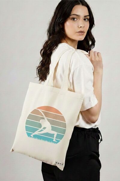 BEKZ Sacosa Cumparaturi Textila, Geanta Tote Yoga 10, 38x34.5 cm, Alba, BEKZ®