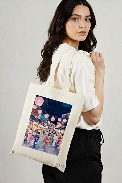 BEKZ Sacosa Cumparaturi Textila, Geanta Tote, model Japan Colors 38 x 34.5 cm...