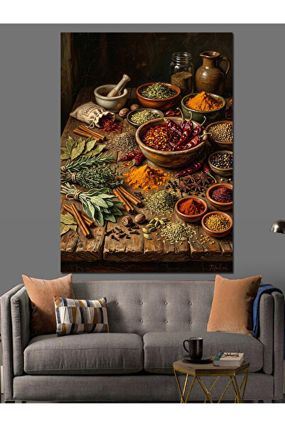 Artmeg Kitchen Spices and Seasoning Chart Decorative Canvas - Mdf Wood Table