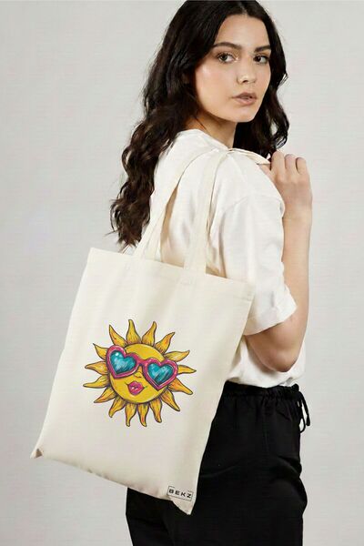 BEKZ Sacosa Cumparaturi Textila, Geanta Tote, model Sun faces 22 38 x 34.5 cm...