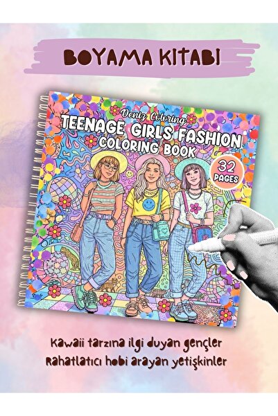 deniz9 Teenage Girls Fashion Boyama Kitabı - Moda Tasarım Boyama Kitabı - Kaw...