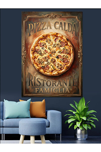 Artmeg Pizza Calda Semn Restaurant Italian Pânză Decorativă - Tablou din Lemn...