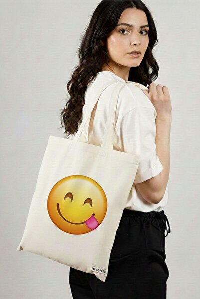 BEKZ Sacosa Cumparaturi Textila, Geanta Tote, model Playful, 38x34.5 cm, Alba...