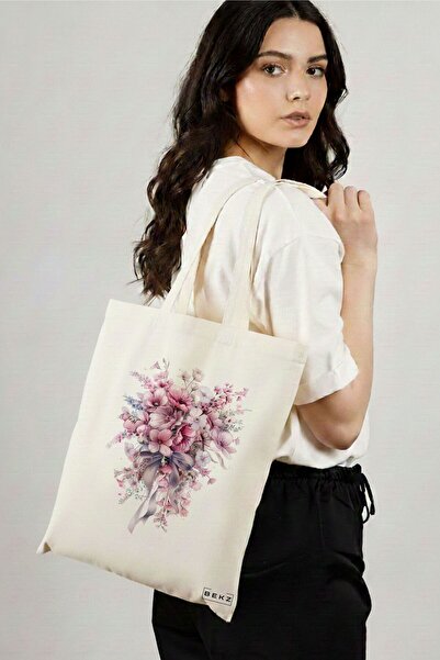 BEKZ Sacosa Cumparaturi Textila, Geanta Tote, model Flowers 3 38 x 34.5 cm, A...