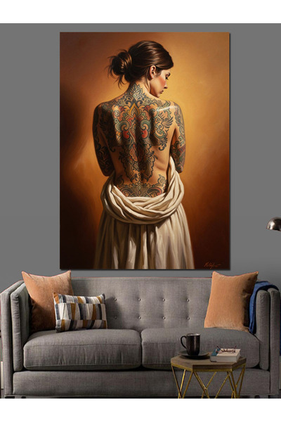 Artmeg Femeie nudă cu tatuaj pe spate - Pânză decorativă - Masă din lemn MDF
