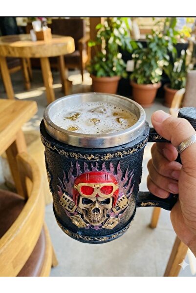 dase home motorcu kasklı kuru kafa Tema Kupa Bardak - 450 ml Paslanmaz Çelik ...