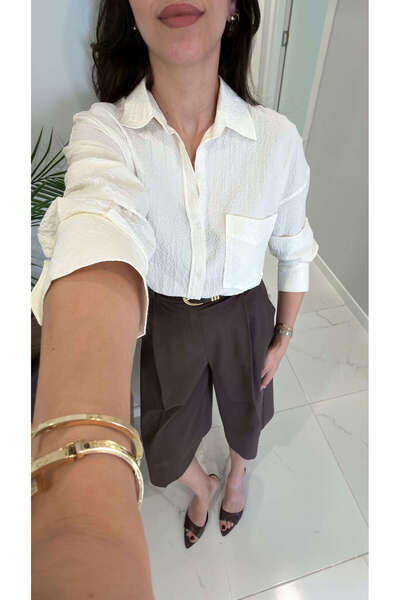 BİRCANÇİL Cussa Ecru Embossed Patterned Shirt