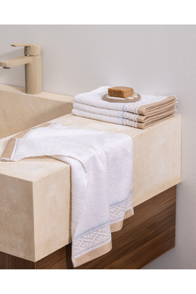 Madame Coco Alouette Σετ 4 Βαμβακερών Πετσετών Χεριών - Λευκό/Μπεζ - 30x45 εκ.
