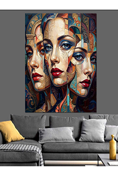 Artmeg Pânză decorativă cu portret modern al feței unei femei - Tablou din le...