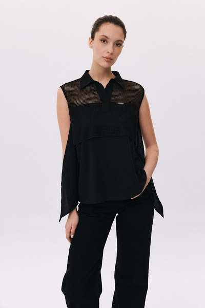 DAIDO Γυναικεία διχτυωτή μπλούζα με λεπτομέρειες 4813 Μαύρο