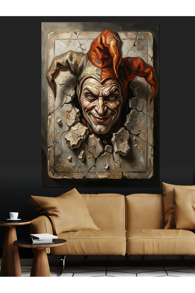 Artmeg Pictură decorativă pe pânză cu Joker și Clovn care iasă din perete - P...