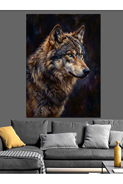 Artmeg Portret decorativ de lup singuratic în întunericul nopții - Tablou din...