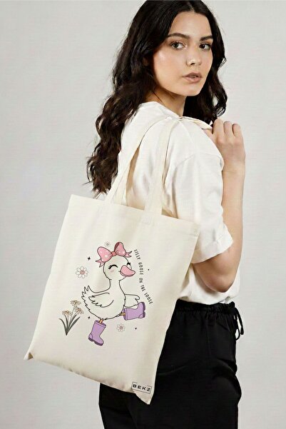 BEKZ Sacosa Cumparaturi Textila, Geanta Tote, model Silly Goose 4, 38 x 34.5 ...
